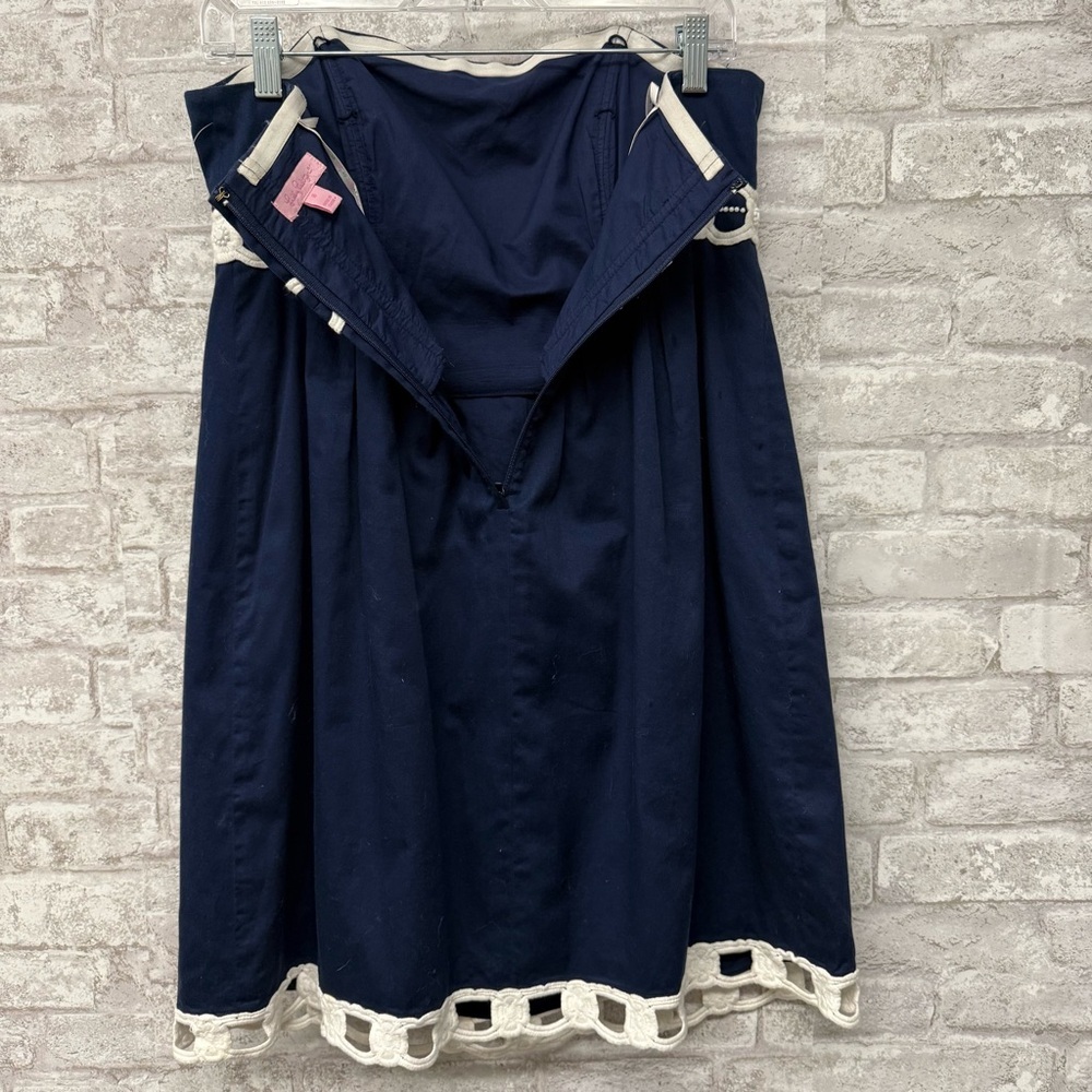 Lilly Pulitzer strapless dress navy white beaded‎ women’s size 8 100% cotton - Picture 4 of 9